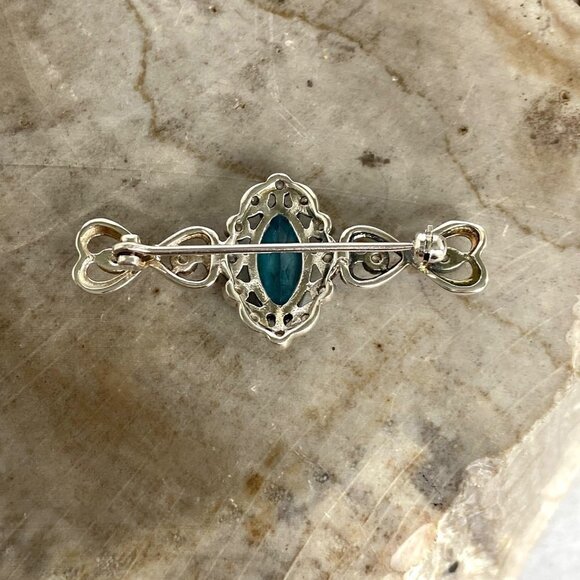 Sterling Silver 925 CJ Marquise Swiss Blue Topaz Cubic Zirconia Heart Bar Brooch - Picture 11 of 16